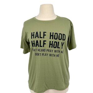 Half Hood Half Holy T-Shirt Olive Green Unisex Graphic Tee